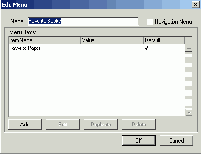 Диалоговое окно Edit Menu