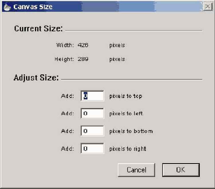Окно Canvas Size